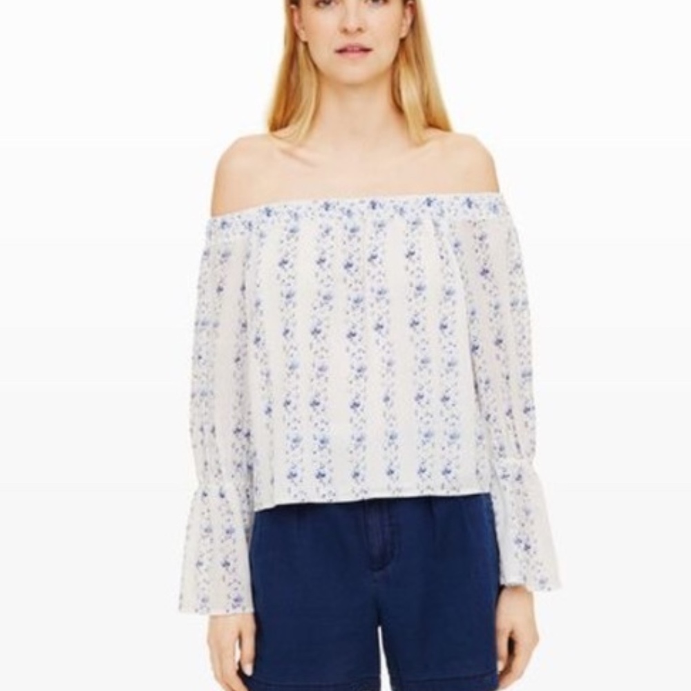 Club Monaco OTS Blue & White Floral Top